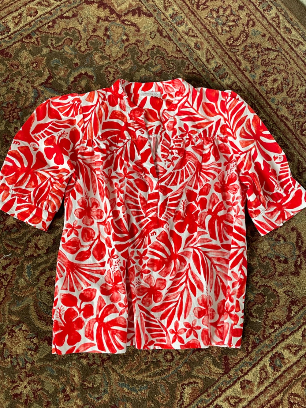 crown & ivy Red and White Floral Print Button-Up